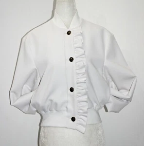 MSGM Ruffle Detail Cropped Topper Bomber Jacket in White  sz US S/ IT 40  $875 - Picture 1 of 11