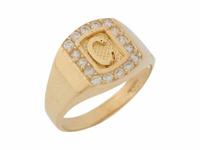 10k or 14k Yellow Gold White CZ Block Letter C Initial Mens Brilliant Ring - Image 1 of 4