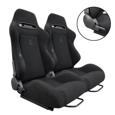 1 PAIR TANAKA BLACK CLOTH + BLACK STITCHING RACING SEATS RECLINABLE FOR ACURA - Image 1 of 4