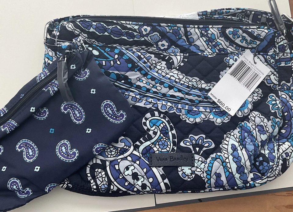 Vera Bradley Iconic Bright Crossbody Bag Purse Pattern Deep Night Paisley