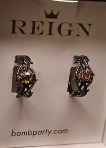 Bomb Party Reign Villain Earrings RBP7643 Mysterious Moments Black Opal Hematite - Picture 1 of 9