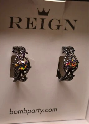 Bomb Party Reign Villain Earrings RBP7643 Mysterious Moments Black Opal Hematite - Image 1 of 4