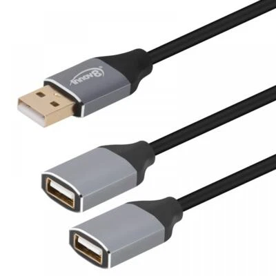 USB A Male to 2 x USB A Female Data Charging Cable Extension Connector - Image 1 of 4