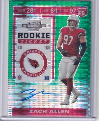 Zach Allen 2019 Contenders Optic Green Pulsar Prizm Rookie Ticket Rc Auto /27 - Image 1 of 2