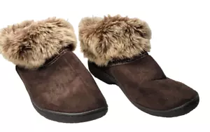 Isotoner Slippers Womens Ankle Booties Indoor/Outdoor Faux Fur Brown Size 9.5-10 - Picture 1 of 10