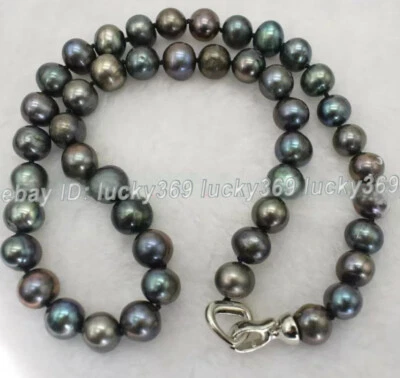 9-10毫米天然南海大溪地黑色珍珠珠结项链项链18-36 — 第 1/2 张图片