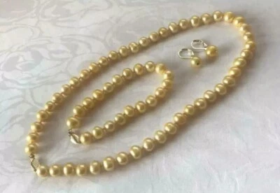 Nuevo AAAA+9-10mm Oro Natural Mar del Sur Juego de Perlas Redondas con Hebilla 14K Foto 1 de 4