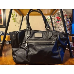 Dana Buchman Black Nylon Faux Leather Expandable Tote Bag Silver - Picture 1 of 11