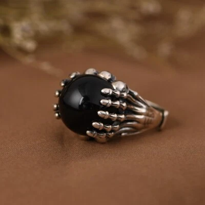 Anillo vintage de ónix negro de plata de ley S925 - Joyería gótica clásica y elegante Foto 1 de 4
