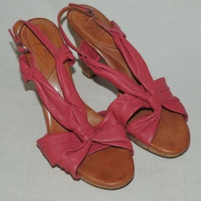 NAYA Pink Soft Leather 'WIND' Slingback Sandals Cork Heels Shoes Sz. 9.5 - Image 1 of 4