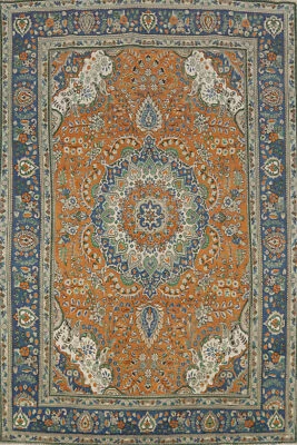 Vintage Wool Hand-knotted Over-Dyed Orange Floral Traditional Area Rug 7x10 - Image 1 of 4