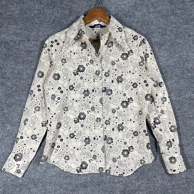 复古 60 年代 70 年代万宝路女士嬉皮迪斯科衬衫女式小号匕首领心理 — 第 1/4 张图片