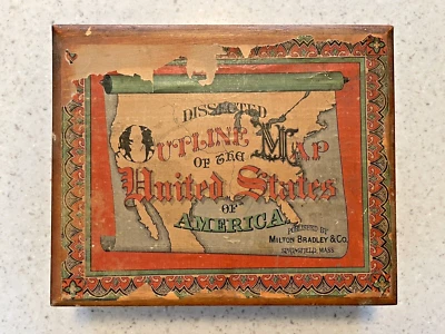 Mapa de contorno diseccionado de los EE. UU. - COMPLETO - 2 caras - Milton Bradley c.1880 Foto 1 de 4