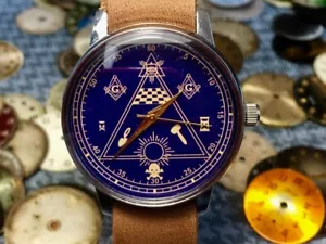 Masonic watch - blue dial, Analog Battermovement- stylish accessory with symbols - Picture 1 of 15