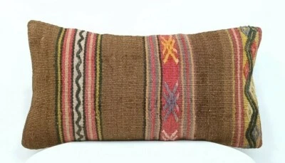 Funda de Almohada Kilim Turco Hecha a Mano 8x16 Étnica Tribal Kilim Cojín Lumbar E360 Foto 1 de 4