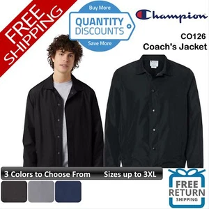 🔥 Champion Men Coach's Jacket Full Snap Windbreaker Pocket Up To 3XL Co126 - Picture 1 of 21