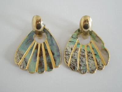 Ohrstecker Ohrringe Ohrclip-Stecker Perlmutt Abalone Seeopal 7,6 g/5,0 x 3,6 cm - Bild 1 von 2