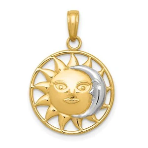 10k Yellow w/Rhodium Sun And White Crescent Moon Charm Pendant - Picture 1 of 7