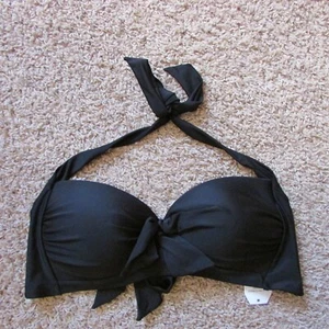 Top bikini nuovo con etichette Time And Tru XL 16/18 nero imbottito modellato cravatte schiena e collo - Foto 1 di 2