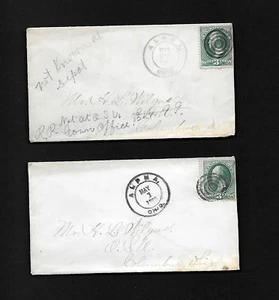 PH81 Alpha, O. Bank Notes 2 covers Target Cancels Not at R.R. ? Office - Picture 1 of 2