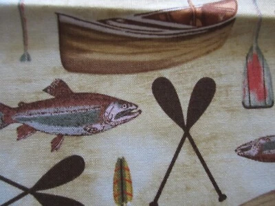 Acolchado en blanco Wilderness Trail Ed Wargo canoas estampado marfil 100 % algodón 32" X44" Foto 1 de 4