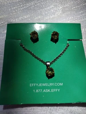 EFFY Solitaire Crystal Necklace Earring Set Yellow-Green & Silver-Tone NWT - Image 1 of 3