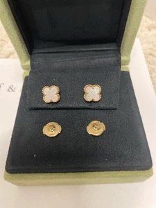 Van Cleef & Arpels Sweet Alhambra Stud Earrings 18k Yellow Gold Mother of Pearl - Picture 1 of 5