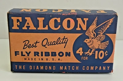Antigua cinta de mosca halcón caja completa Diamond Match Co vintage años 40-50 Foto 1 de 4