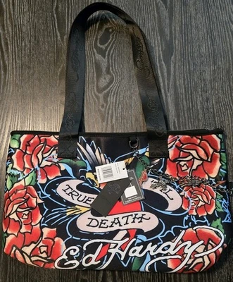 Bolsa de ombro Ed Hardy Eagle True 'Til Death grande com corrente amuleto NOVA - Imagem 1 de 4