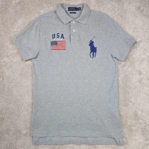 Polo Ralph Lauren Polo Shirt Mens Medium Gray USA Flag Big Pony Casual Preppy - Picture 1 of 9