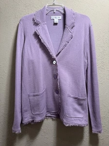 Judith Hart Light Purple Knit Fringed Wool Blend Jacket Front Pockets Size Large - Picture 1 of 8