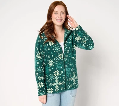 Chaqueta para mujer Denim & Co. talla XS estampada polar cremallera frontal verde A670826 Foto 1 de 4