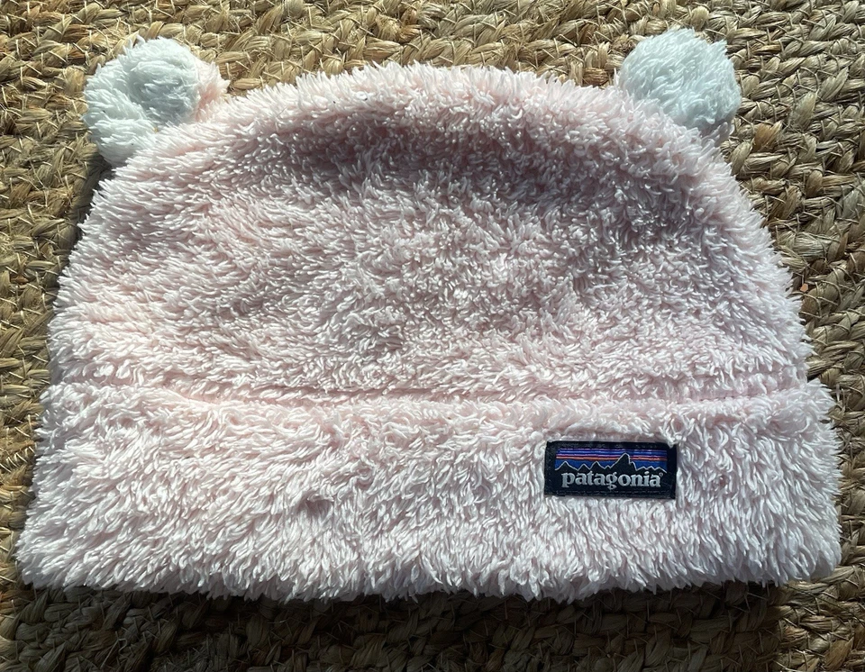 Gorro de lã PATAGONIA Baby Furry Friends rosa macio 6 meses em excelente estado usado - Imagem 1 de 1