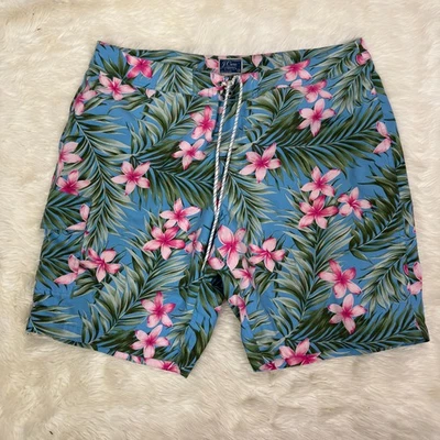 J. Crew Mens Pink & Blue Hawaiian Floral Print Swim Trunks Size M  - Image 1 of 4