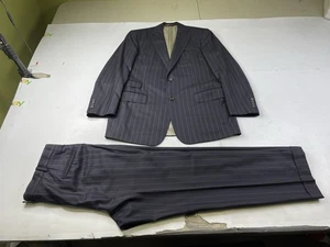 Paul Stuart Dark Navy Purple Pinstripe Wool Cashmere Suit Mens 39-33 Super 120s - Picture 1 of 16