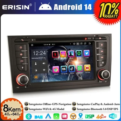 8-Kern 64GB Android 14 Autoradio Audi A6 S6 RS6 Allroad CarPlay DAB+WiFi BT 5.0 - Bild 1 von 4