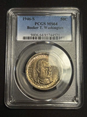 1946 S Booker T Washington Commemorative Silver Half Dollar PCGS MS64 - Image 1 of 2
