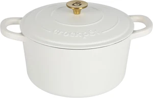Crock Pot Artisan 5-Quart round Dutch Oven - Matte Linen White W/Gold Knob - Picture 1 of 6