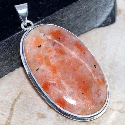 Colgante enchapado en plata 925 Sunstone 2,4" aspecto alfombra roja joyería GW Foto 1 de 3