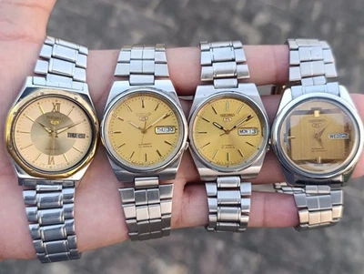 Lot of 4 Vintage Seiko 5 Automatic Day-Date Golden Men's Japanese Wristwatches - Image 1 of 4