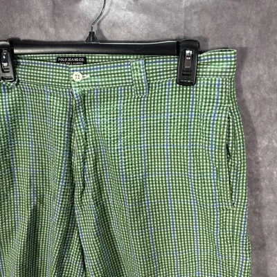 Shorts masculino Ralph Lauren 36 verde Seersucker quadriculado vintage golfe verão - Imagem 1 de 4