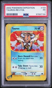 2002 Pokemon Expedition 133 Tauros Reverse Holo #133/165 PSA 1 - Pop 1 - Picture 1 of 3