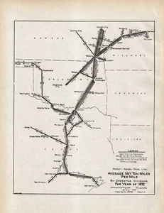 Antiguo mapa ferroviario MKT 1932 Missouri Kansas Texas Lines mapa de tonelaje neto 2729 - Imagen 1 de 3