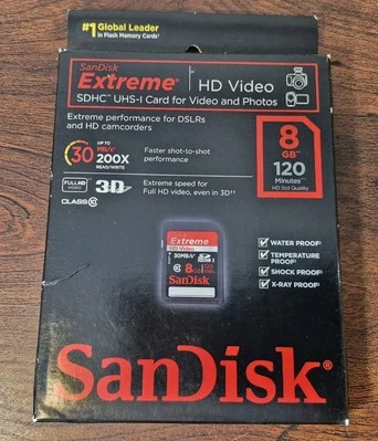 New - SanDisk Extreme 8GB Class 10 - 20MB/s - SDHC UHS-I Card - SDSDRX3-8192-A21 - Image 1 of 3
