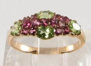 9CT 9K GOLD PERIDOT PINK TOURMALINE ART DECO INS BAND RING FREE RESIZE - Picture 1 of 5