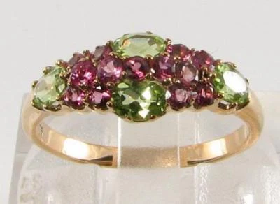  9CT 9K GOLD PERIDOT PINK TOURMALINE ART DECO INS BAND RING FREE RESIZE - Image 1 of 4