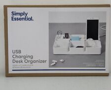 NIB Simply Essential Charging Desk Organizer With 3 USB Ports Bright White