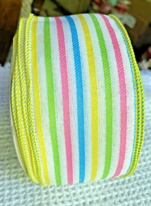 Summer Cabana 2.5" x 3 yds Wired Ribbon Stripes Beach Spring Beach Light Soft - Picture 1 of 5