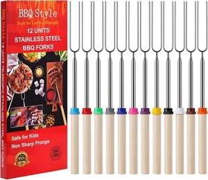 12 PCS Marshmallow Roasting Sticks, Telescoping Smores Sticks for Open Fire Pit, - Picture 1 of 9