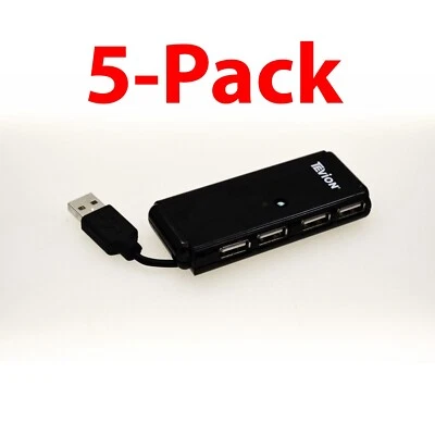 (Pacote com 5) Mini 4 Portas USB 2.0 Hub de Alta Velocidade 480 Mbps para PC Laptop Preto - Imagem 1 de 3